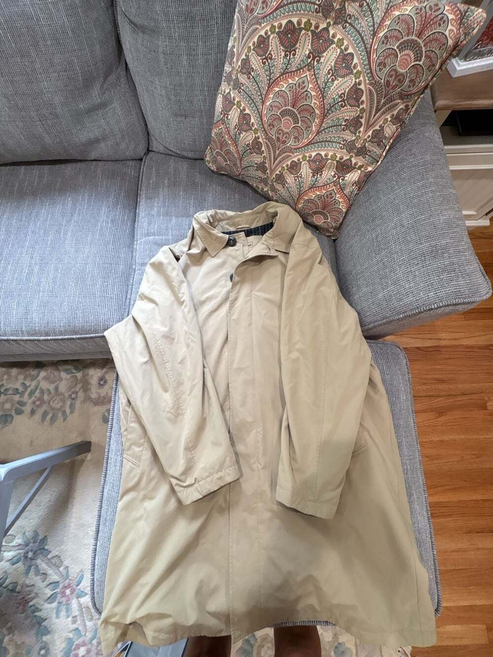 L.L.Bean Men's Khaki Trench Coat Rain Jacket with Plaid Lining